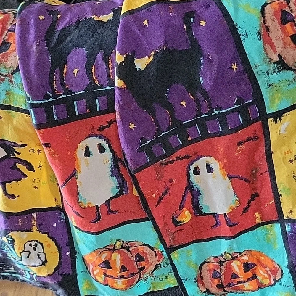 Echo Silk Scarf Halloween Long Witch Pumpkin Cat Vintage Rectangular Multicolor